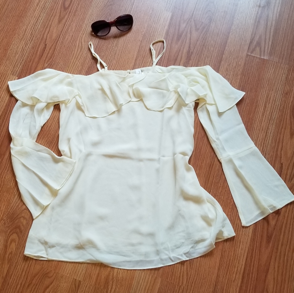 Cream Ruffled Cold-Shoulder Top - Picture 5 of 6